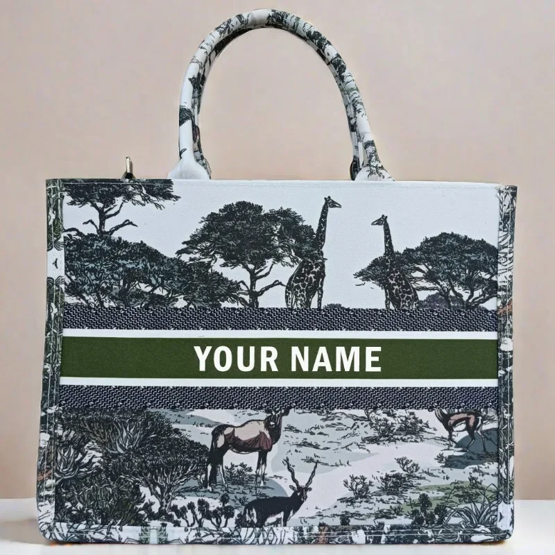 2024 novo designer estilo artístico senhoras impresso lona pano sacola feminina personalizável nome personalizado bolsa