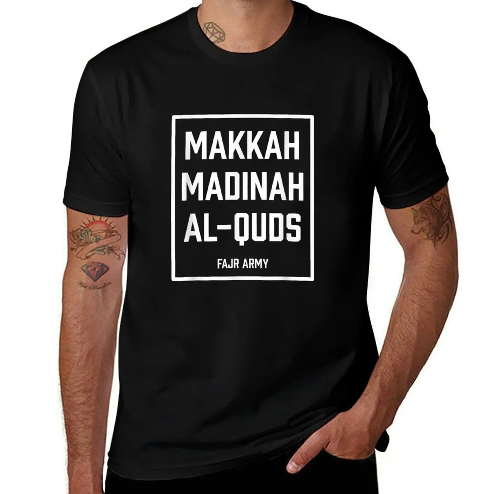 

Makkah Madinah Al-Quds Fajr Army Islamic Shahada T-Shirt cotton man t-shirts oversized t shirt workout shirts for men