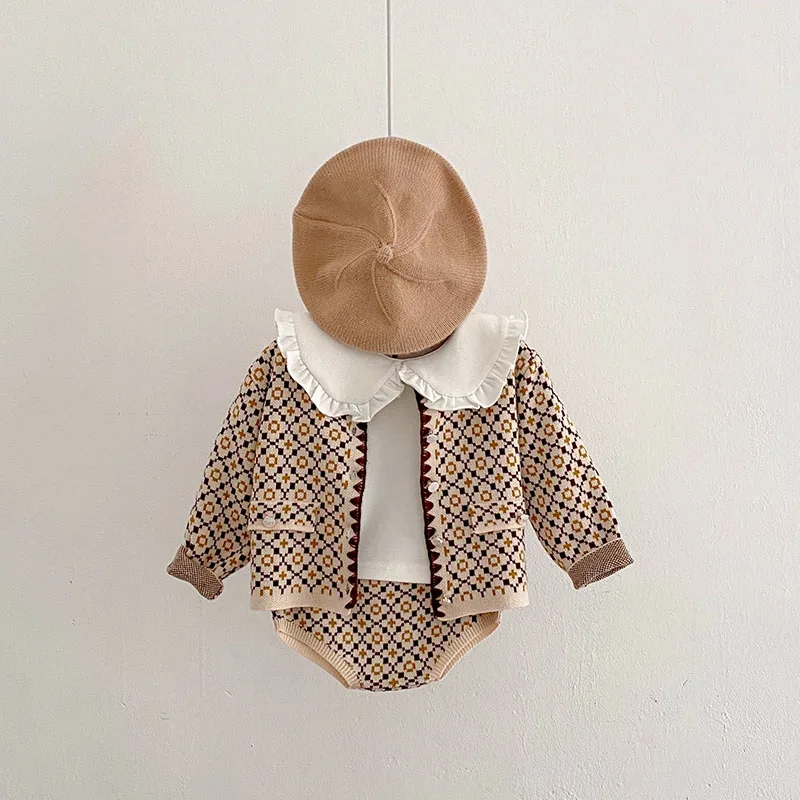Autumn Baby Clothes Sweater Set Infant Girls Knit Sweaters Cardigan Jacket Blommer 2 Pcs