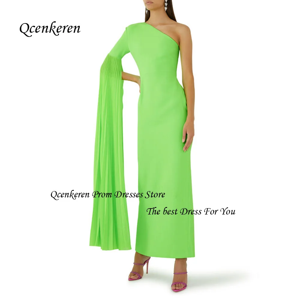 Qcenkern-Robe de soirée en pansement de sirène verte à une initiative, robe de Rhà manches longues, longueur au sol, fête de Dubaï, magnifique, quoi que ce soit, 2023