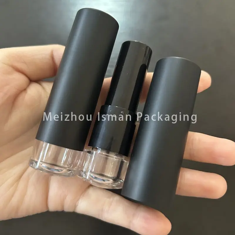 50 Uds. Popular redondo D12.1MM embalaje de lápiz labial negro contenedor de lápiz labial cosmético vacío tubo de bálsamo labial con fondo transparente