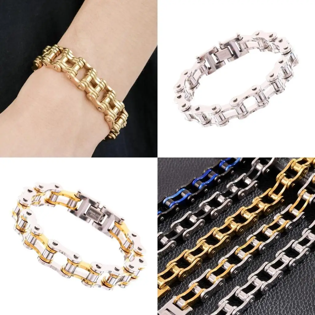 Punk Motorcycle Bracelet Stylish Stainless Steel Biker Jewelry For Men Ergonomic Design Outdoor Ready Accessory