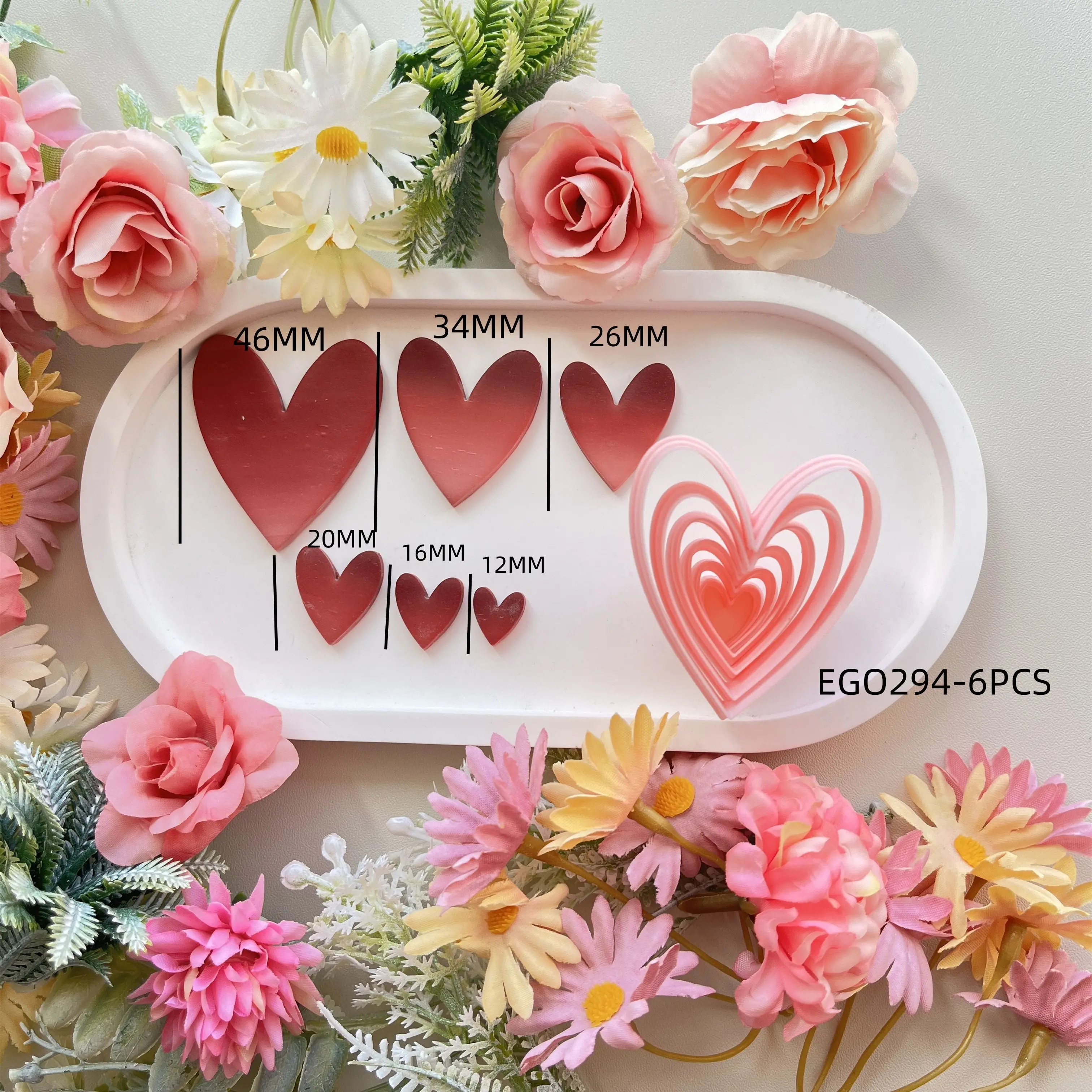 6-teiliges Set Valentinstag Liebe Soft Pottery Cutter Mold Herzform Polymer Clay Soft Pottery Ohrringe Schmuckschneider – Detail 4