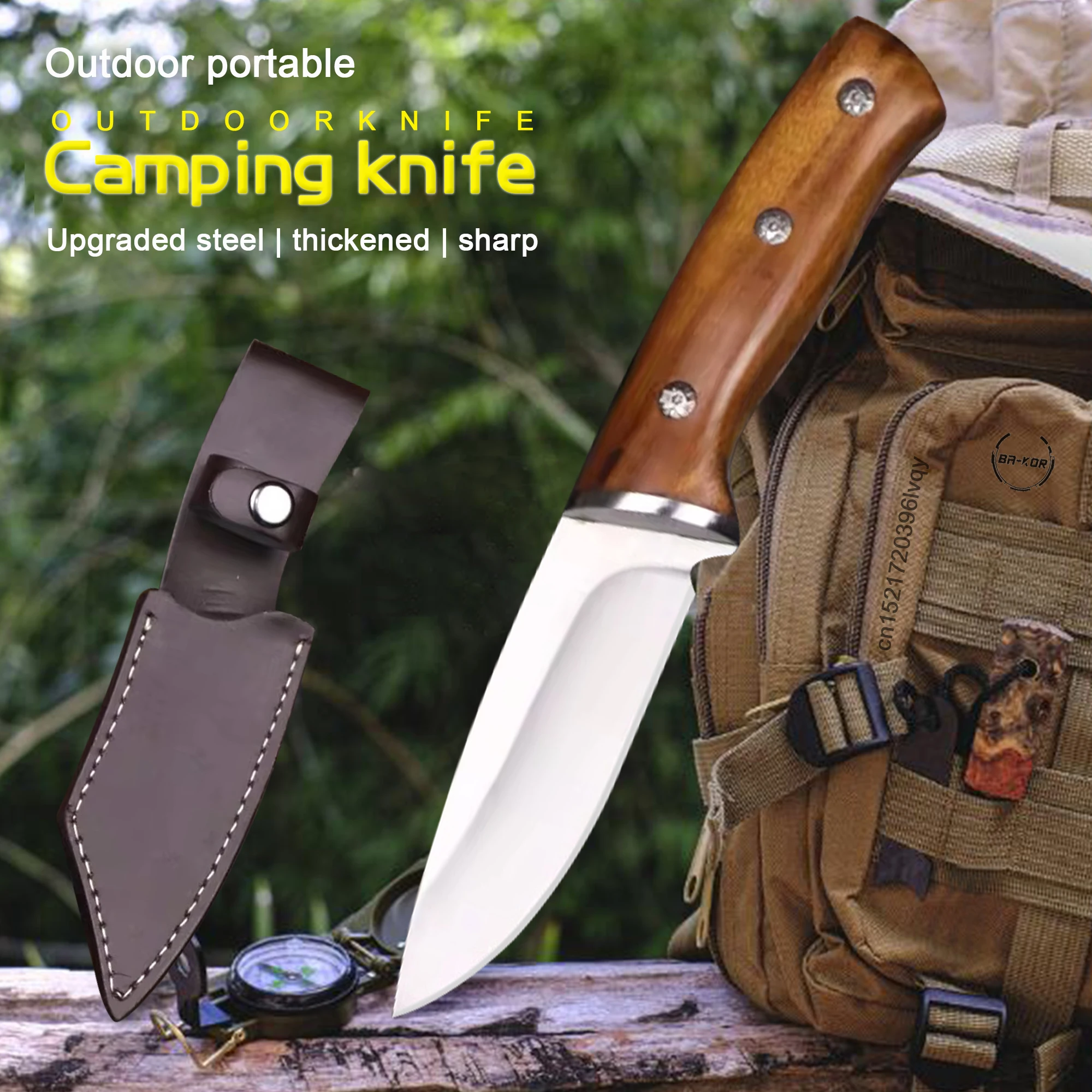 9CR18MOV steel mirror light tactical straight knife jungle camping self-defense straight knife pear wood handle hunting knife