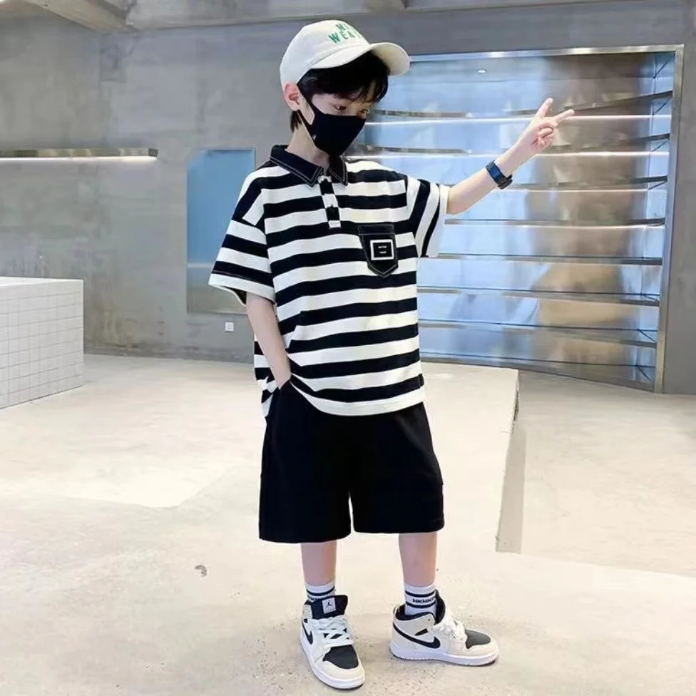 Boys' Summer Short sleeved Set 2024 New Style Handsome and Fashionable Boys' Summer Handsome Children's Two Piece Set Trendy