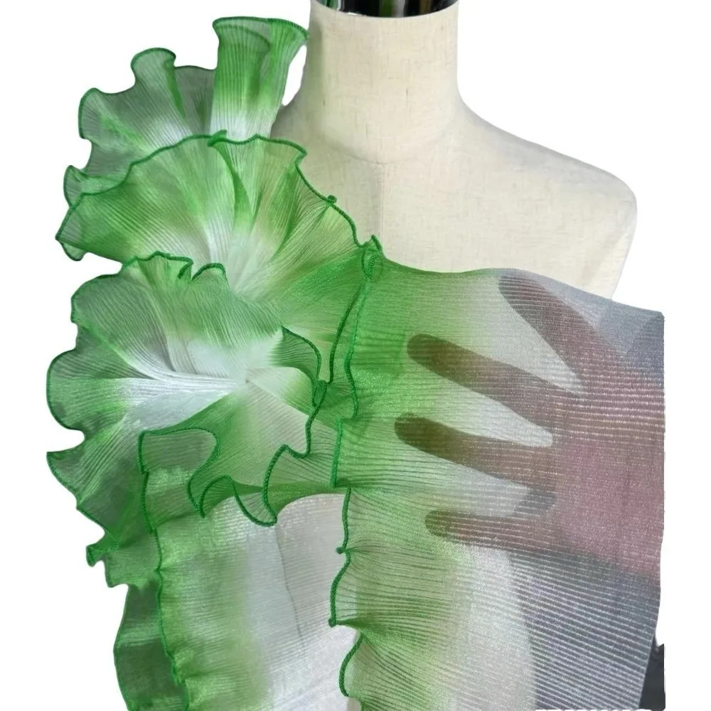 13 Cm X 1 Yard Pleated Fabric Transparent Edge Three-Dimensional Pleated Crepe Fabric Accordion Fold Rose Flower Pattern