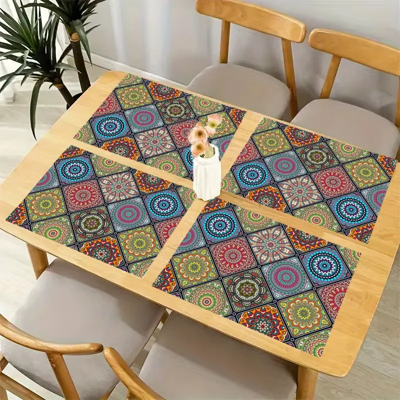 

VIKAMA Bohemian Mandala Table Runners Mexican Ethnic Traditional Pattern with Geometric Checks Bohemian Flower Placemats