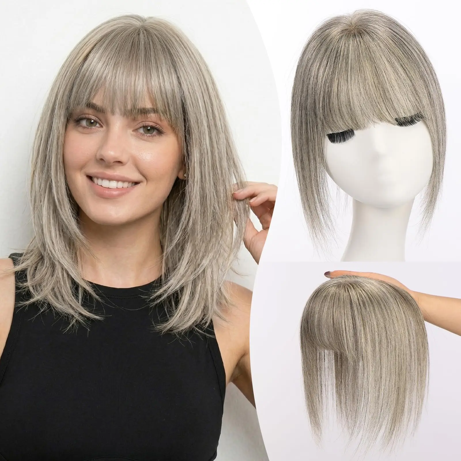 

Women's Human Hair Topper With Lace Base Middle Part Fringe | 12x13 cm 16inch For Thinning Hair On Top