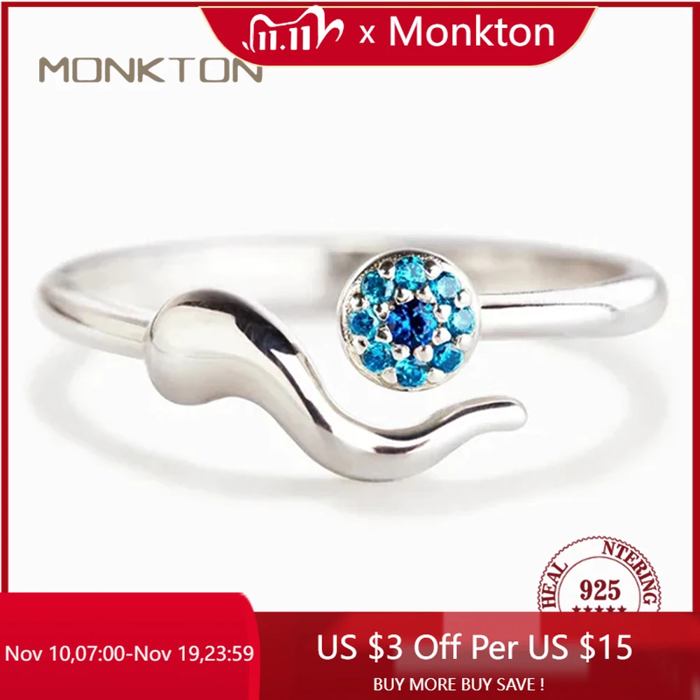 

Monkton 100% 925 Sterling Silver Blue Eye Ring Women's Simple Stackable Rings for Women Fine Jewelry