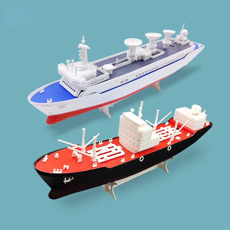 DIY Electric Boat Plastic Assembly Qingyun Rainbow Cargo Ship Yuan Wang-class Tracking Ship Model Ship Children\'s Toys