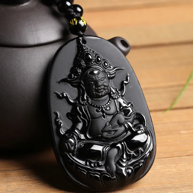 

Natural Obsidian Hand Carved Amitabha Pendant Fashion Boutique Jewelry Zodiac Pig Dog Zodiac Eight Patron Saint Necklace