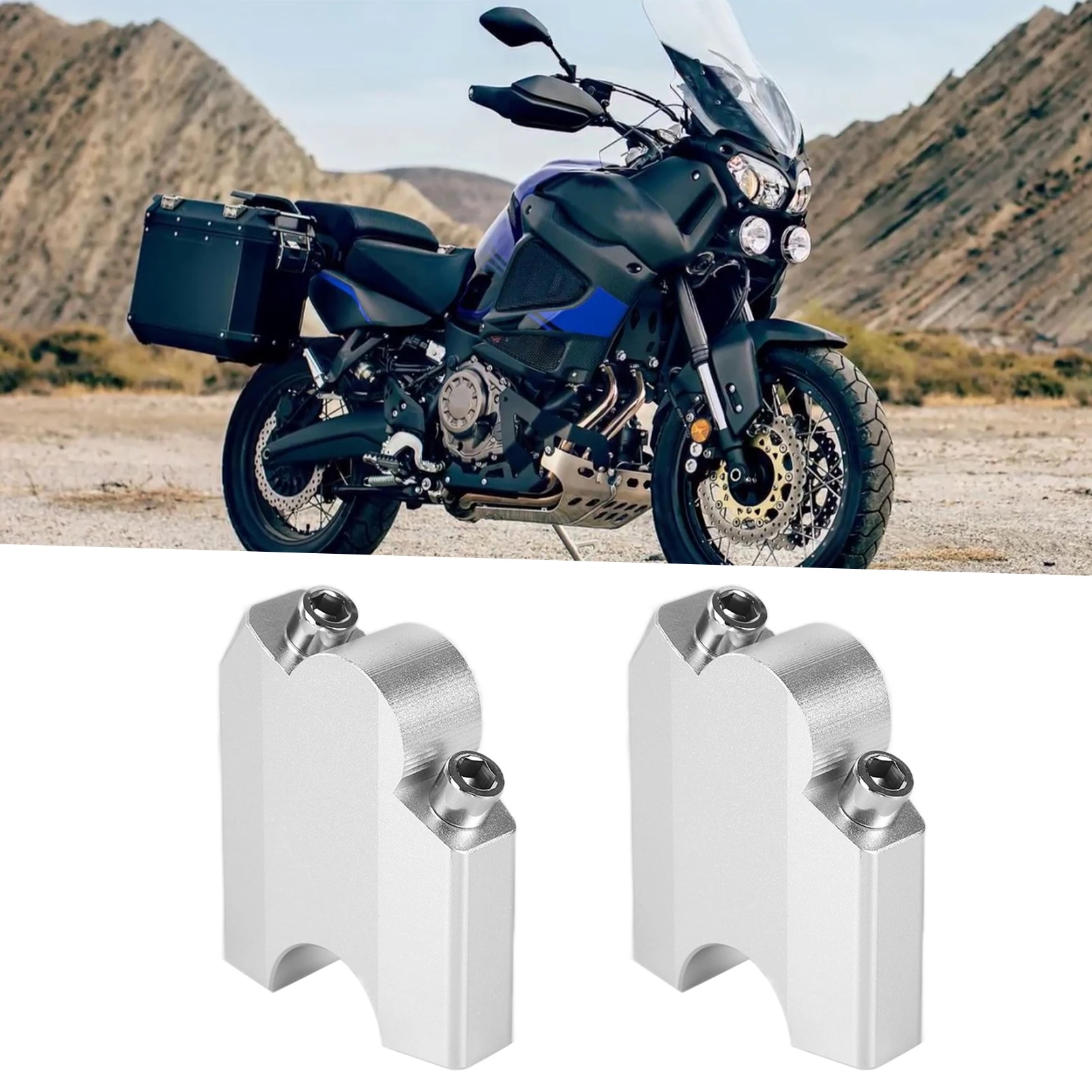

2pcs HandleBar Riser Mount Clamp Aluminum Alloy Replacement for Yamaha XT1200Z Super Tenere 2010‑2014Silver