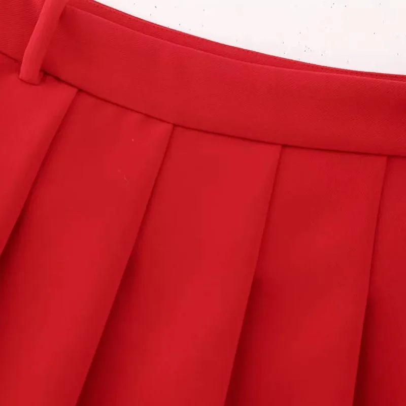 Traf Rode Plooirok Damesrokken Lente Zomer 2024 Midden Taille Korte Rok Koreaanse Stijl Rokken Dames Rok Nieuwkomers