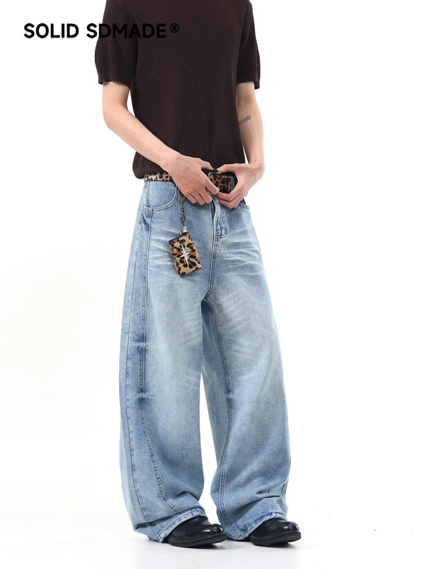 American Style Retro Deconstructed Wide Leg Jeans Casual Straight Loose Summer Long Trousers for Men And Women