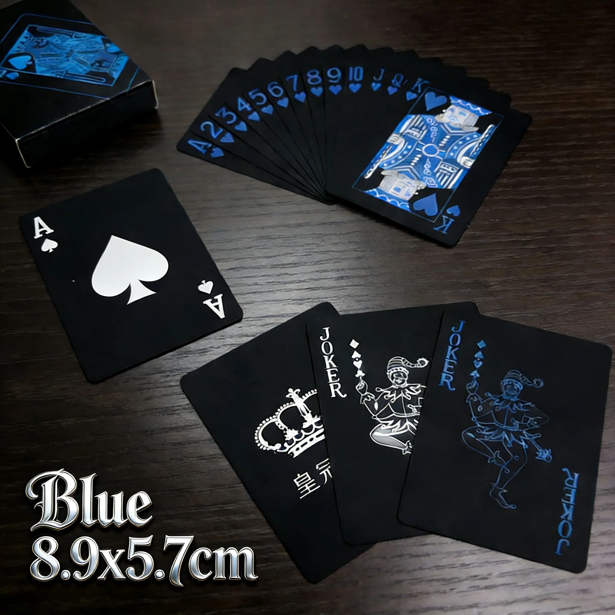 Spielkarten-Set, Poker-Karten, Brettspiel für Kinder, Wasserfestes Plastik-PVC-Kartenspiel in Schwarz, Blau, Rot, Gelb, Grün, Hochwertiges Edles Deck