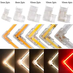 COB LED Connectors 90 Degree L Shape Corner 5/8/10mm Solderless For CCT FCOB RGB Strip Lights 2/3/4 Pin Connector Strip to Strip