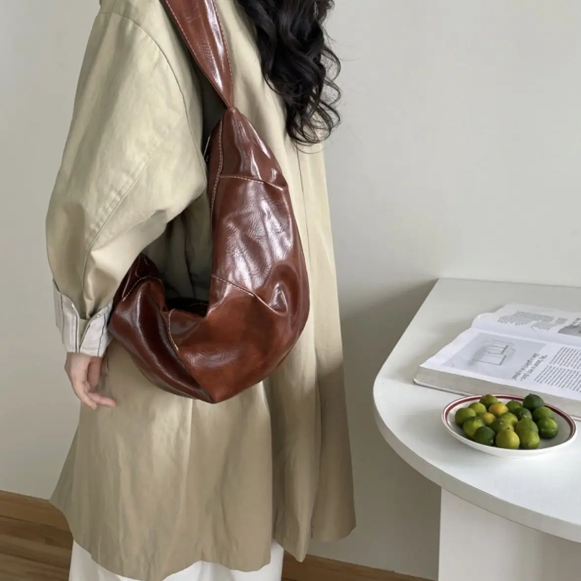 

Versatile Single Shoulder Diagonal Cross Cow Bag Korean Casual Ins Large Capacity Folded Hobos Bags