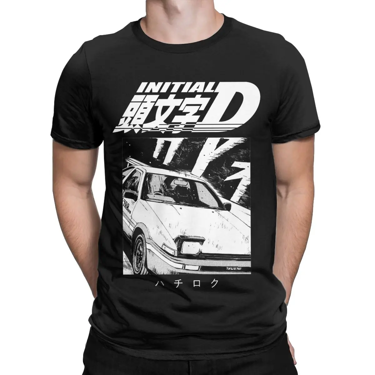 Herren Initial D Manga Panda Trueno Hachiroku 86 T-Shirts 100 % Baumwolle Tops Lustige Kurzarm Rundhals-T-Shirts Sommer-T-Shirt