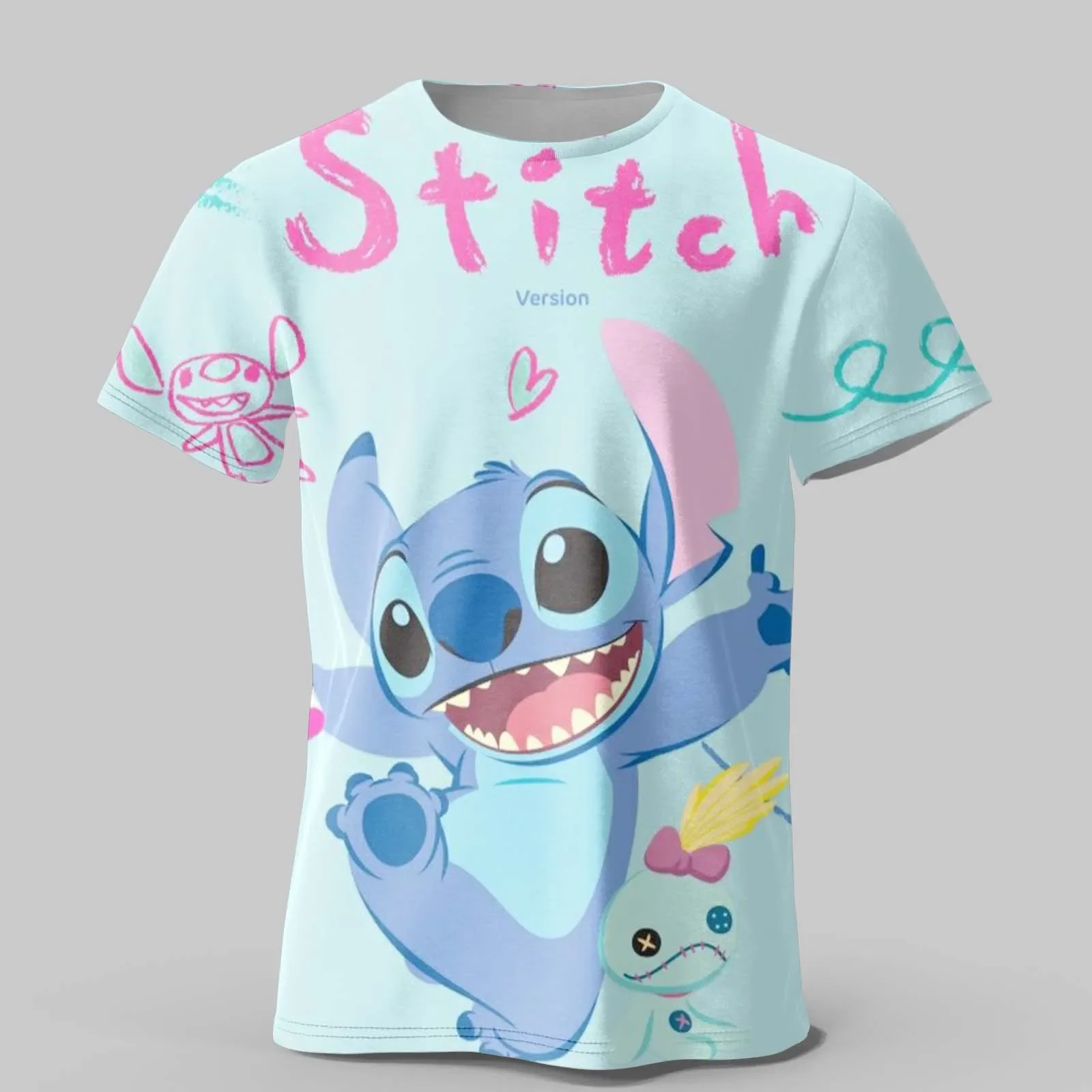 Disney Men 3d T-Shirts Men Women's Top Lilo and Stitch Cartoon Cute 3D Print Streetwear Oversized T-Shirt Kids Tees Tops