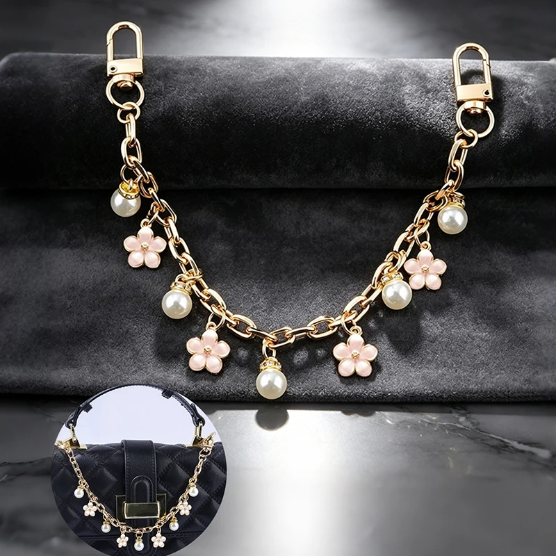 Bag Strap Extender Chain Flower Pearl Pattern Shoulder Bag Pendant Extension Strap DIY Convert Charm Decoration Accessory