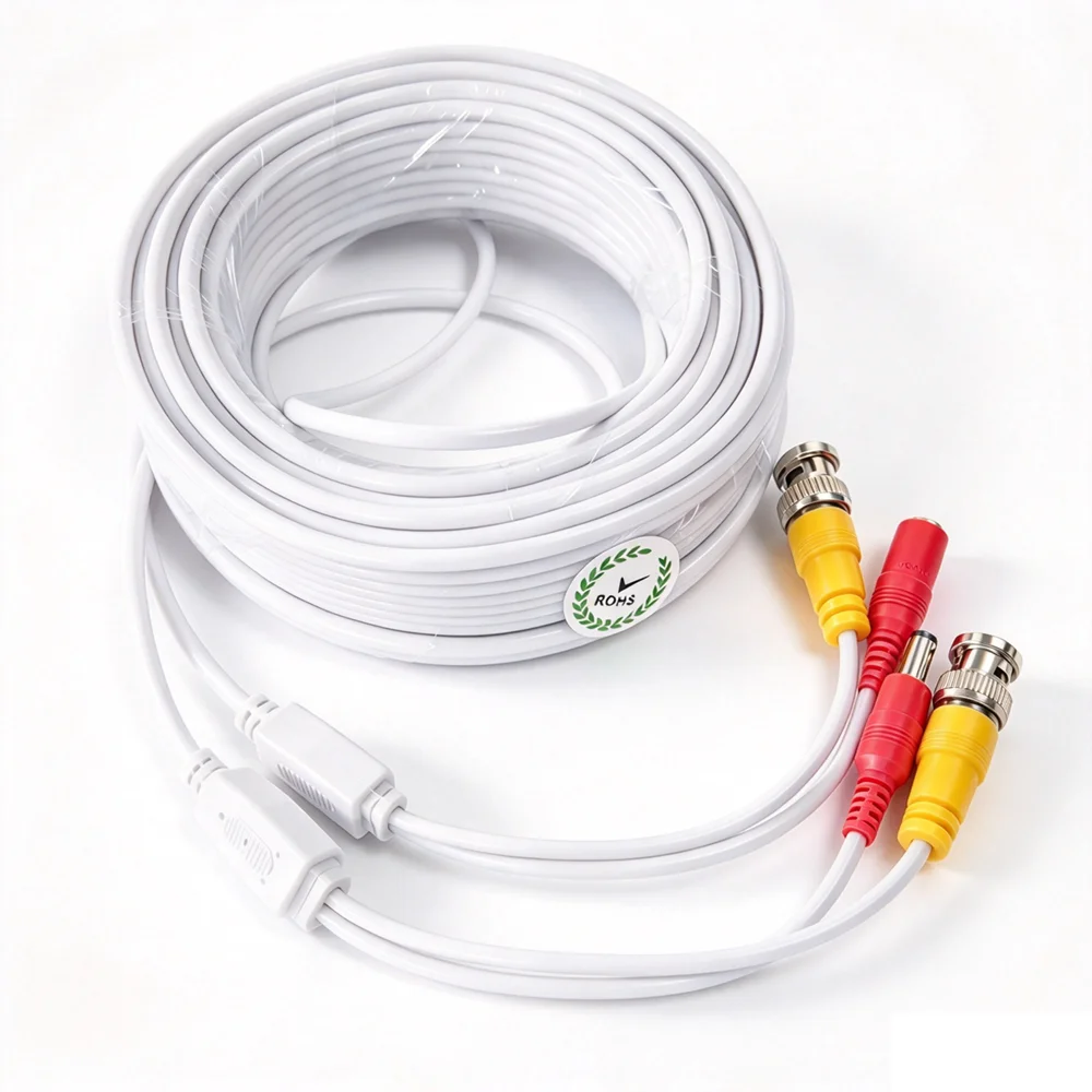 5-30M 2-in-1 BNC Video + DC Power Cable With BNC Connector, CCTV Coaxial Extension Wire For AHD Cameras DVR Surveillance System