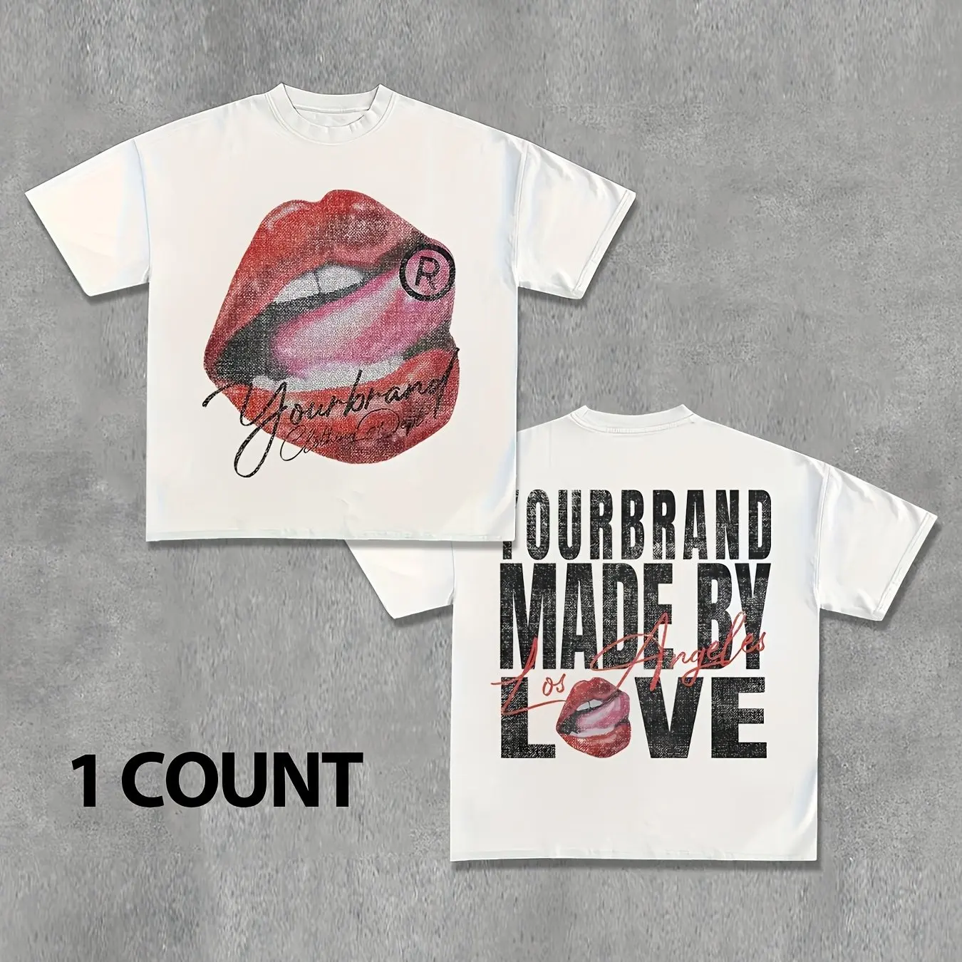 

Ladies' Casual Loose Printed T-shirt with Summer Round Neck and Red Lip Pattern, Fashionable and Trendy Women's Clothing