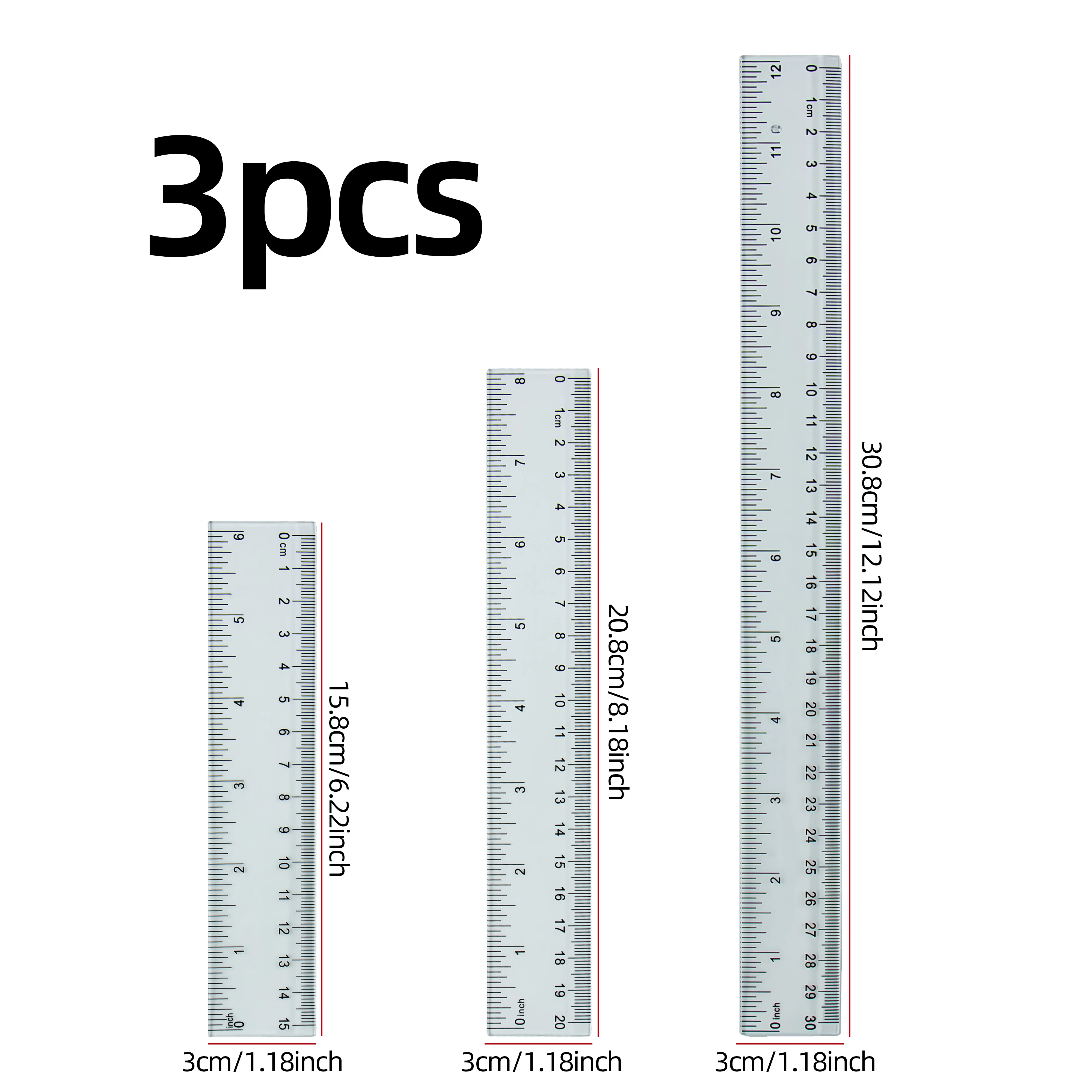 15cm, 20cm en 30cm liniaalset - Precisie meetlinialen met duidelijke schaalverdeling voor nauwkeurige metingen