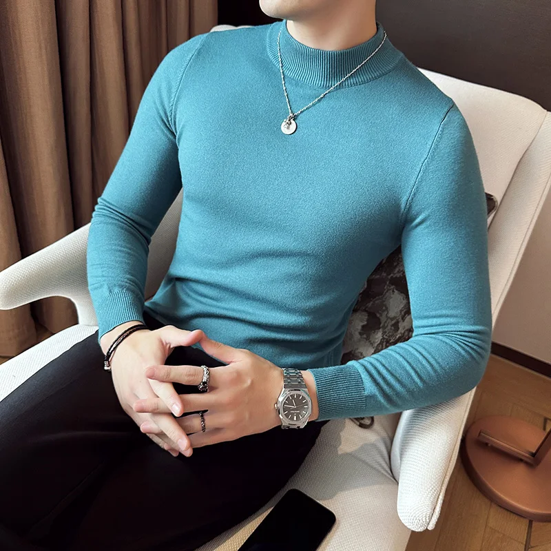 Autunno Inverno Mezza Collo Alto Maglione da Uomo Solido Caldo Maglieria Pullover 2025 Alta Qualitys Manica Lunga Slim Fit Elasticità Maglione