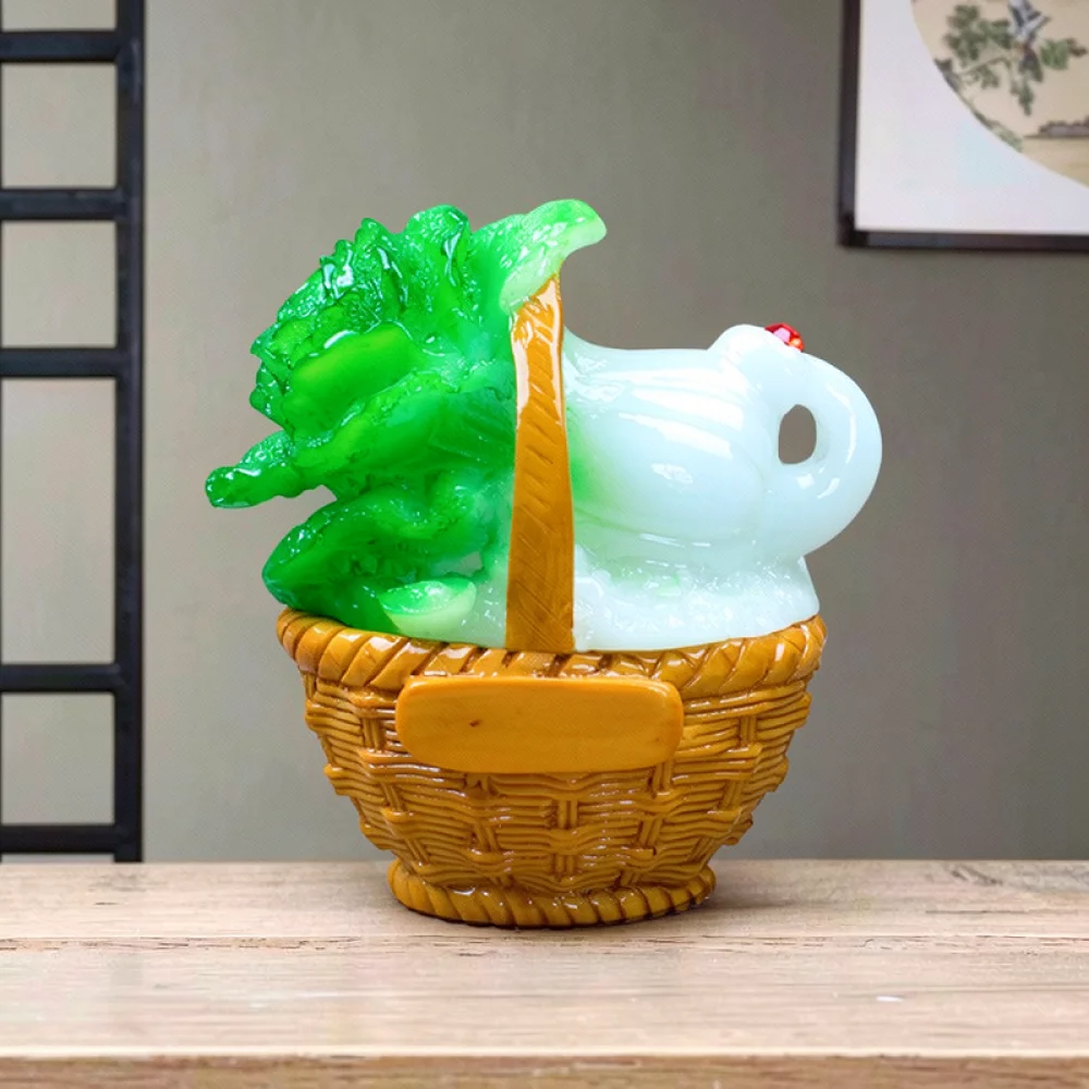 Lucky Cabbage Ornament Resin Craft Pen Container Wealth Prosperity Sculpture Chinese Traditional Style Desktop Art Decoration