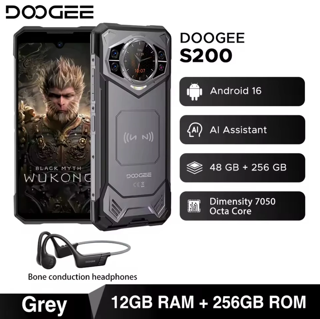 Globale Version DOOGEE S200 5G Robustes Telefon 6,72" 120Hz Display 12GB 256GB 100MP AI Hauptkamera 10100mAh Akku NFC Smartphone 5