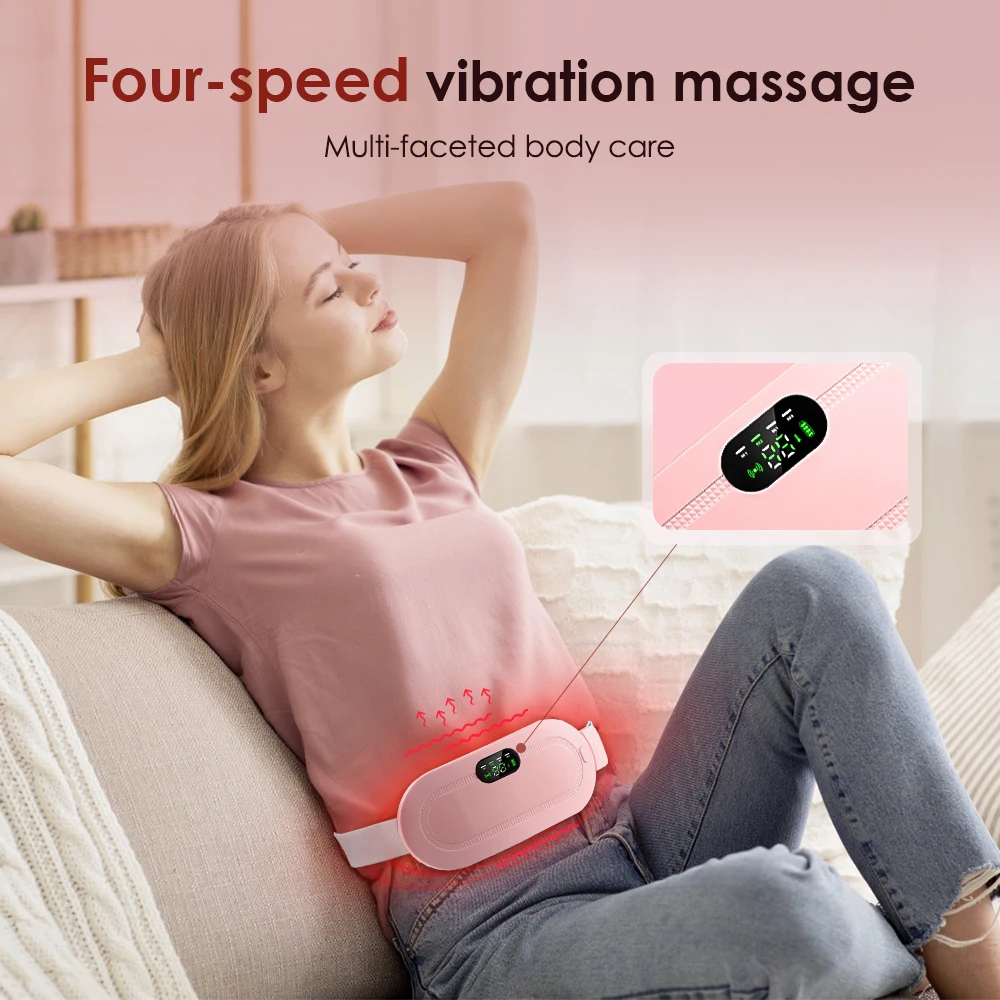 Electric Period Abdominal Cramp Massager Heating Vibrating Belt Menstrual Belly Colic Waist Stomach Warm Palace Belt