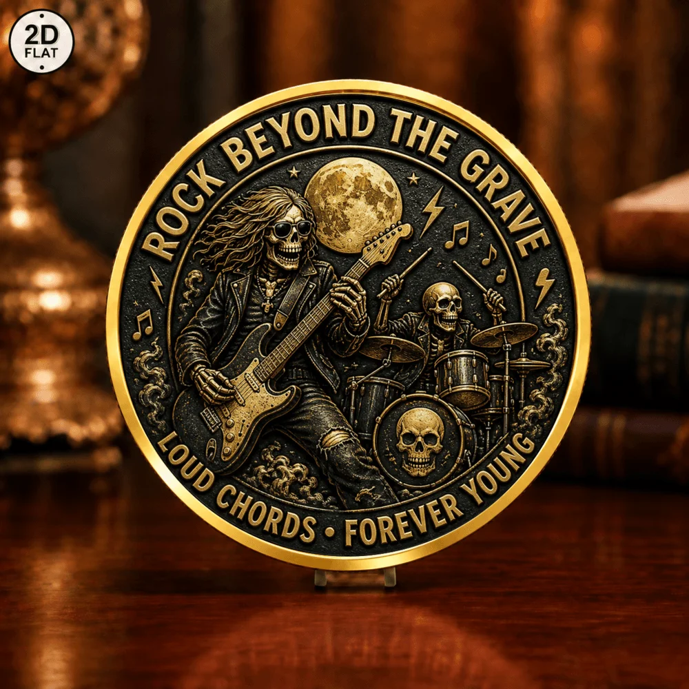 1pc Skeleton Rock Band & Biker Collectible Coin Guitar Drum Motorcycle Metal Token Rocker Biker Gift Party Favor Souvenir Decor