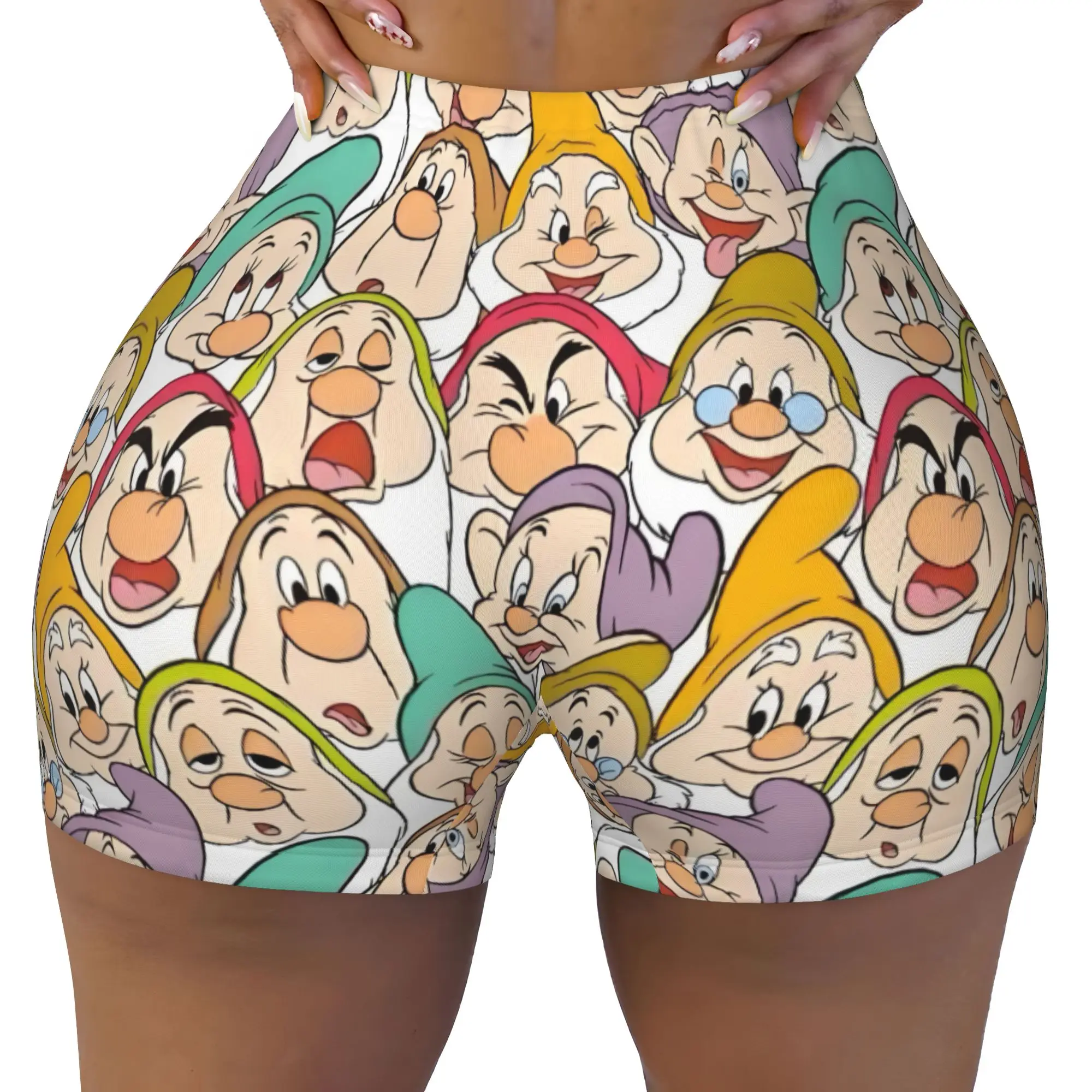 Custom Women Seven Dwarfs Anime Workout Yoga Shorts Cartoon Athletic Gym Volleyball Biker Shorts