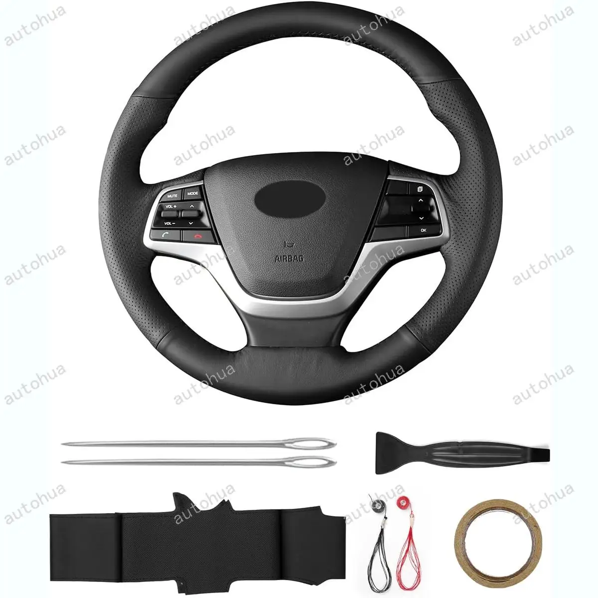 

Hand-Stitched Steering Wheel Cover for Hyundai 2018 Accent/2017 Elantra Non-Slip Breathable Microfiber Leather