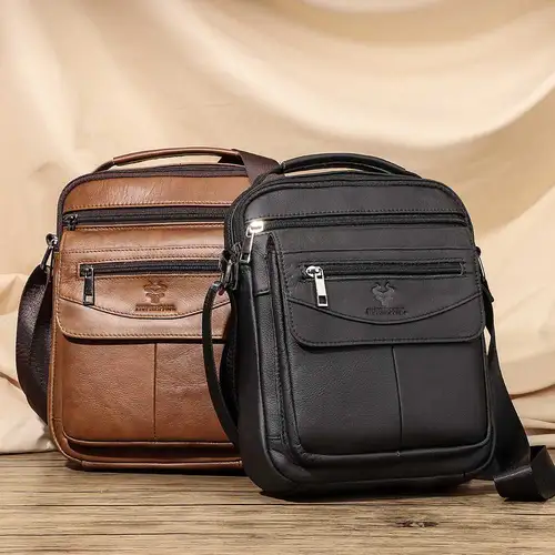 Imagen 2 del producto HUMERPAUL, bolsos cruzados de cuero genuino para hombre, bolso de hombro de gran capacidad, bandolera de viaje corta multifunción