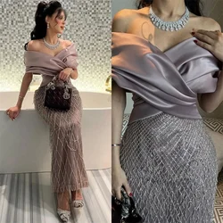 Customized  Exquisite  Off-the-shoulder Sheath Cocktail  Sequin Fold S Occasion Evening Gown cocktail dresses for women