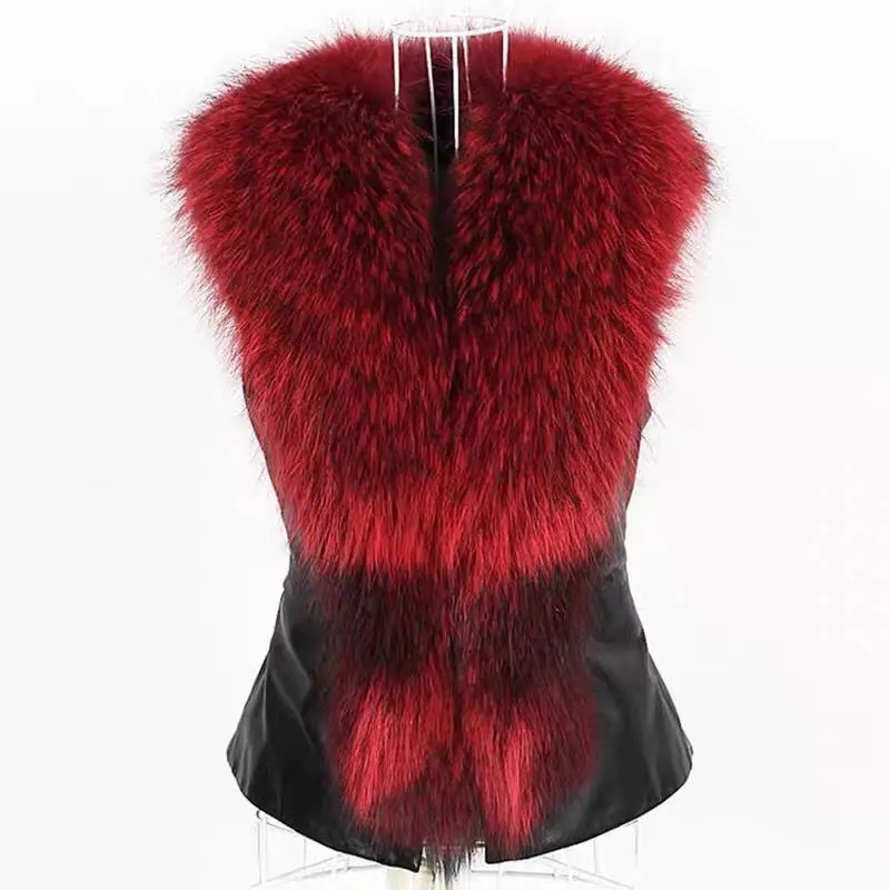 Autumn and Winter Women's Clothing Faux Fur Collar Leather Vest Short Slim-fit Faux Fur Vest Casual and Versatile XT1789