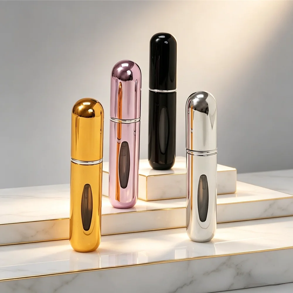 Premuim 5ml Aluminum Perfume Atomizer Self Pump Spray Bottle Bottom Direct Refill Leakproof Portable Travel Refillable Dispenser