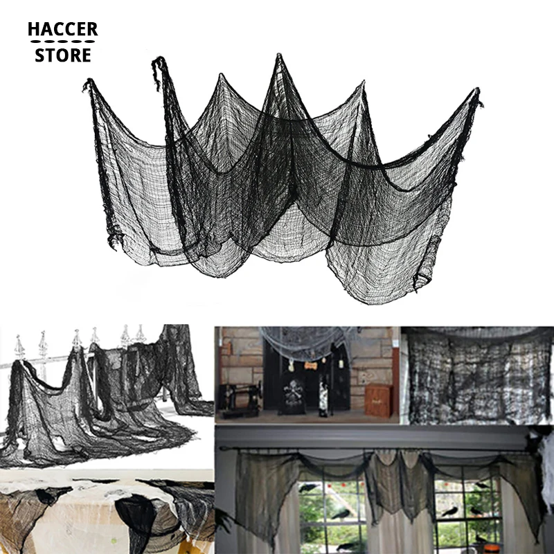 

Halloween Decoration Haunted House Halloween Party Home Decor Scary Scene Prop Black Gauze 2/4m