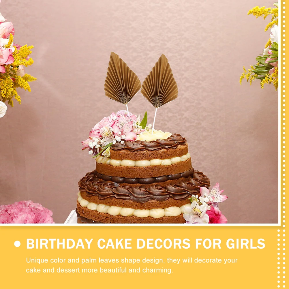 

12 Pcs Birthday Cake Decoration Insert Picks Wedding Cupcake Palm Leaf Decorating Toppers Card Banquet