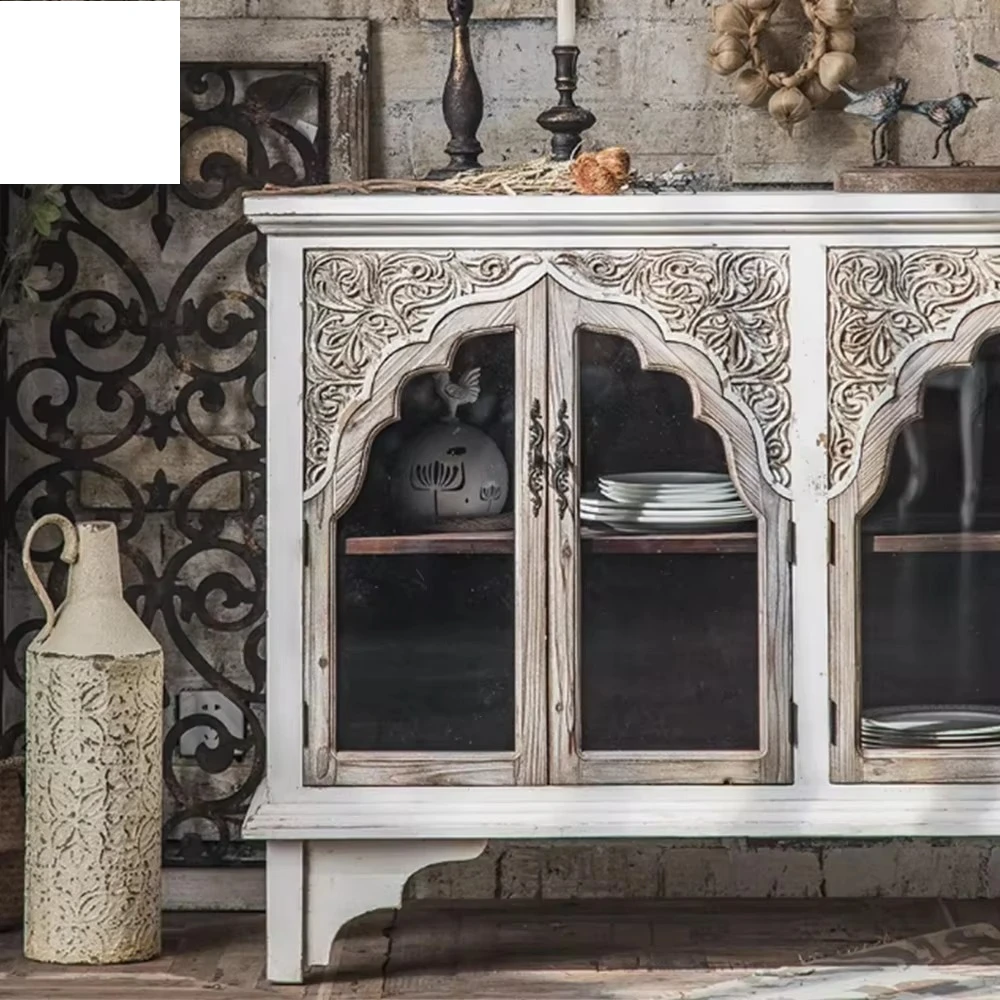 خمر البلد الزجاج العتيقة منحوتة الفن خزانة الزخرفية باب الزاوية درج جمع تخزين خمر التنوب #6