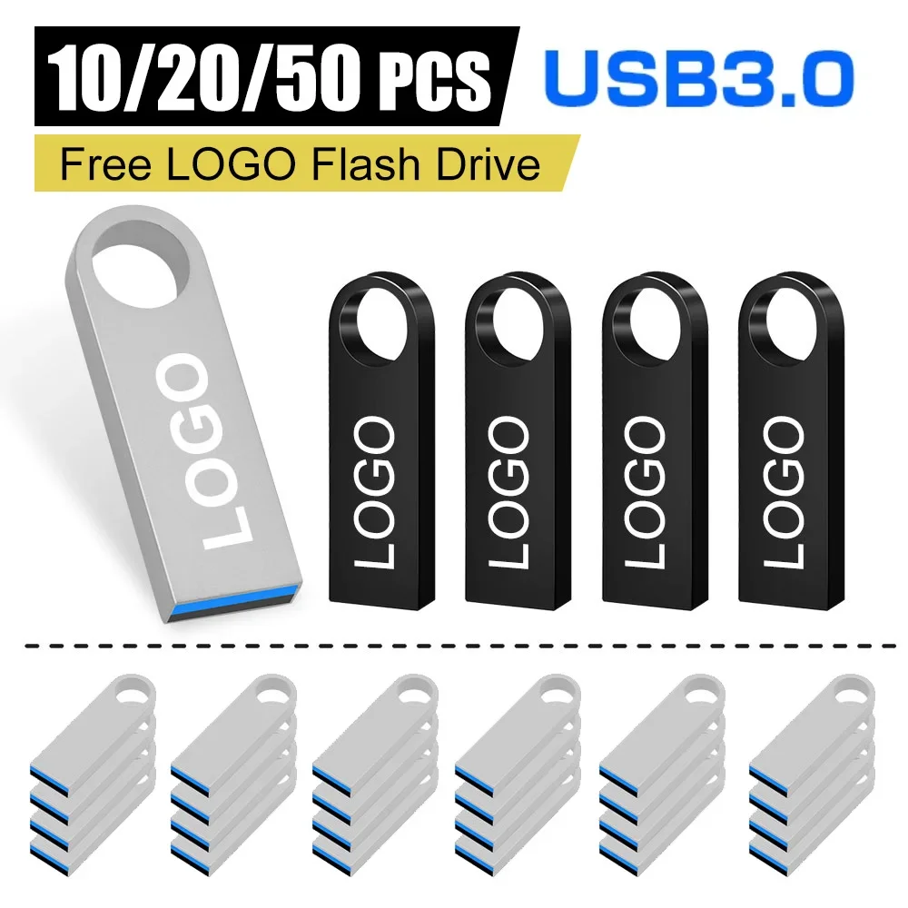 10/20/50 Pcs/lot Free Logo metal USB3.0 Flash Drive 64GB 32GB 8GB 16GB memory Flash USB Stick pen drive PenDrive3.0 memoria usb