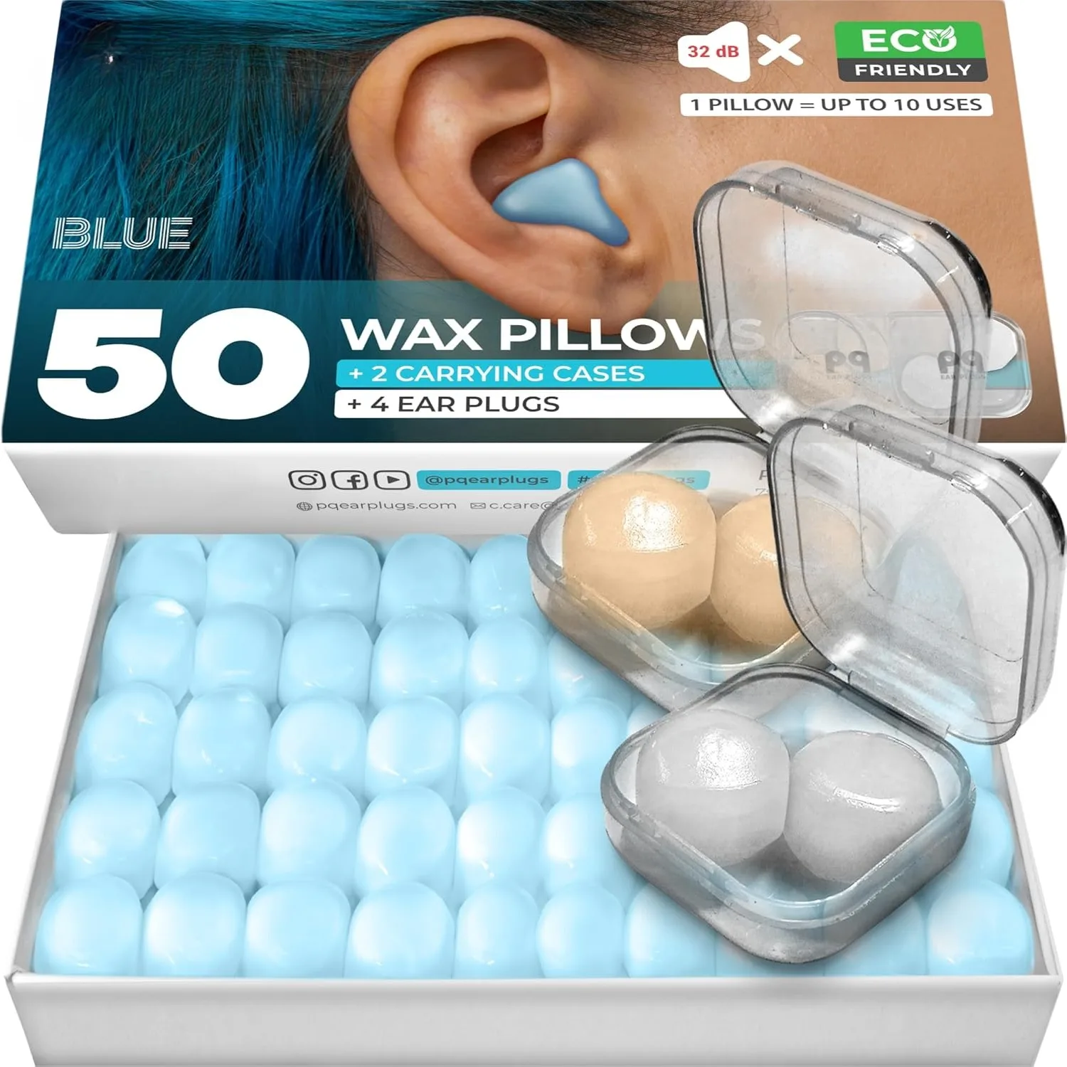 Sleep, Swim - 54 ses geçirmez silikon balmumu kulak tıkacı, Uyku ve yüzme kulak koruyucusu, yumuşak balmumu yastıkları (54 yastık)