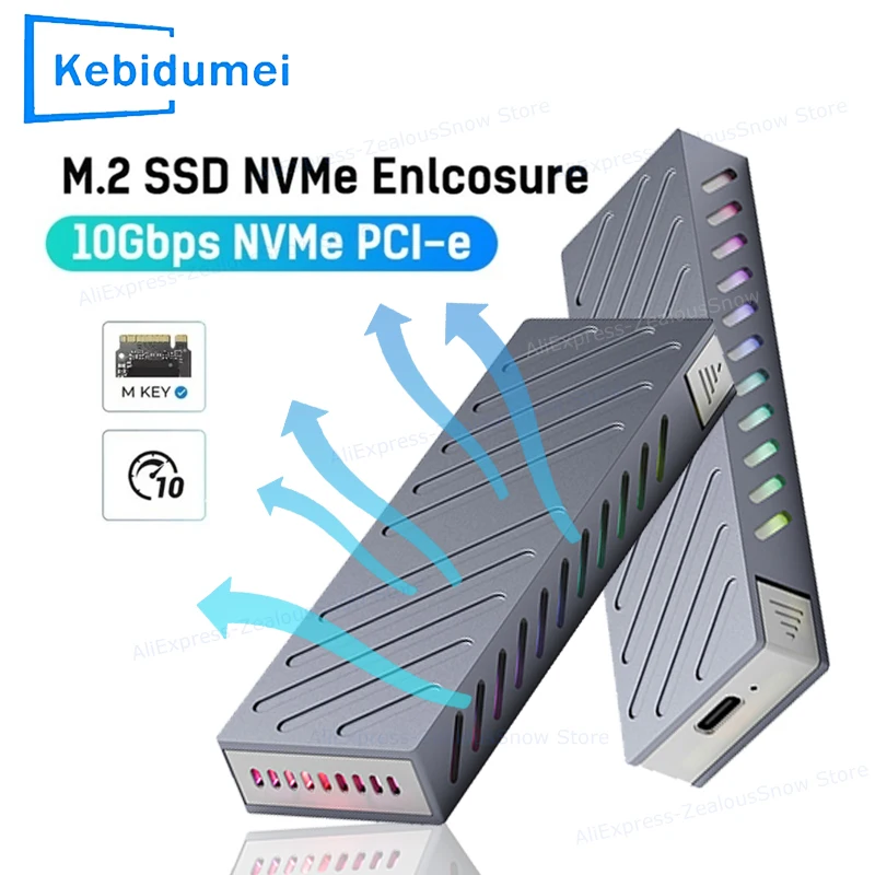  M2 NVMe SSD Enclosure 10Gbps PCIe SSD Case RGB Portable Box USB C 3.1 Gen2 2230/42/60/80 External Adapter for M.2 M-Key SSD