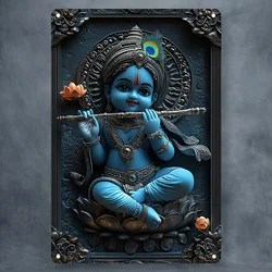 Durable Square Aluminum Sign, Little Krishna Design, Versatile Metal Wall Art with Pre-Drilled Holes for Home, Bar, Kitchen