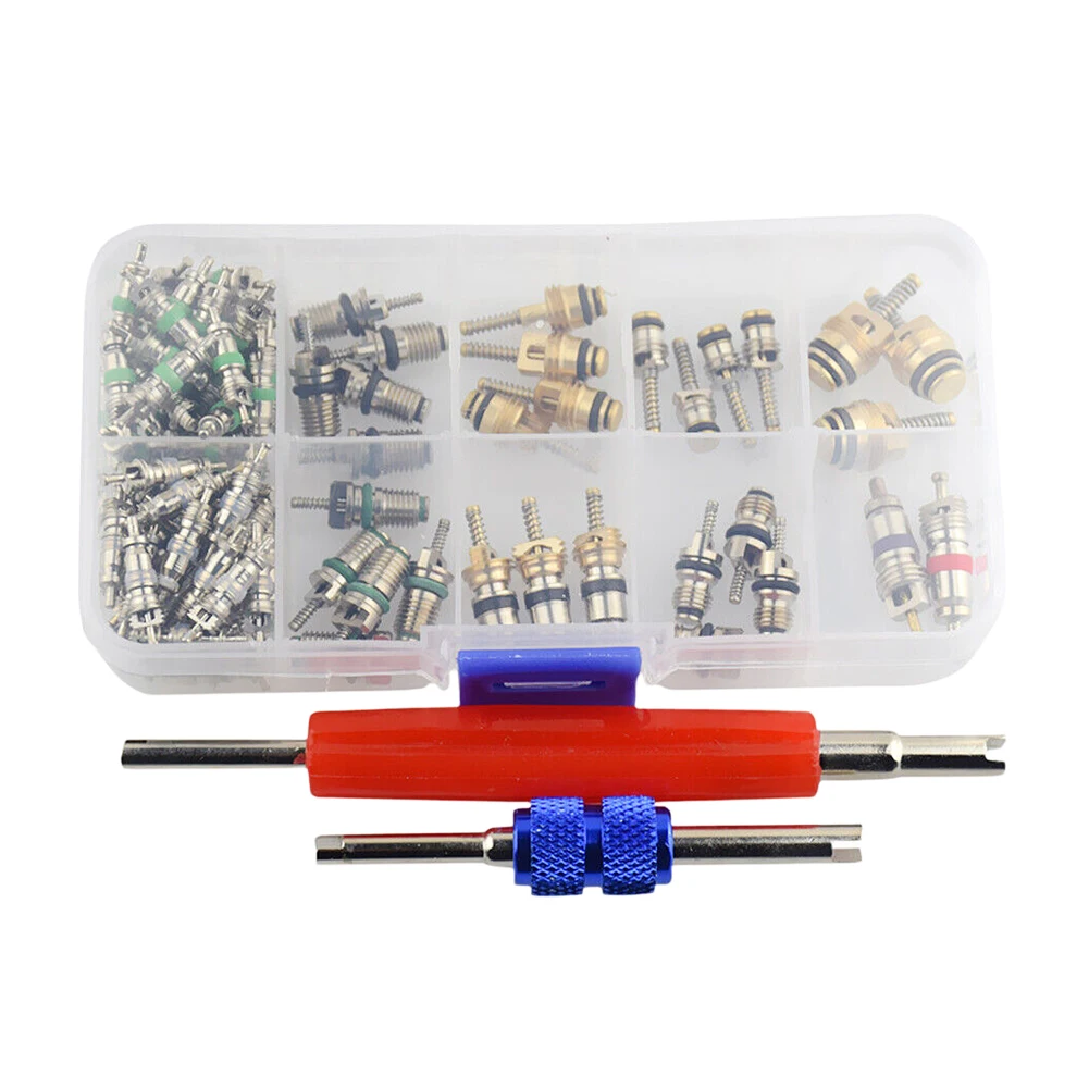 102Pcs Car Air Conditioning Valve Core Set R134A Car Air Conditioner Valve Cores Assortment AC Shrader Valve Core for Buick Auto