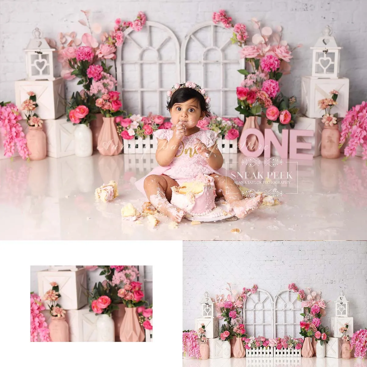 

Floral Delight Background Cake Smash Kids Adult Photography Props Child Baby Garden Flower Wooden Arch Decors Photo Backdrops