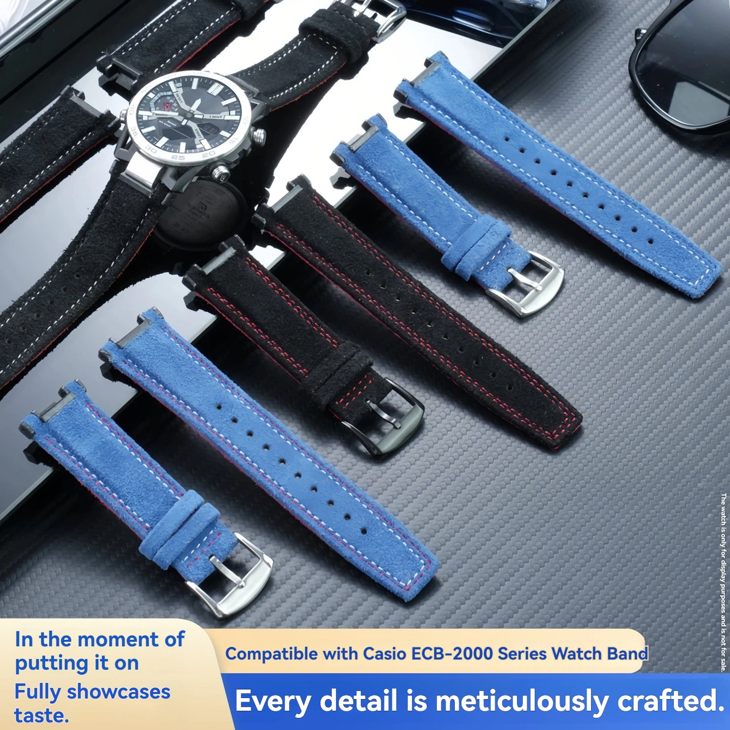 

Genuine Replacement Strap for the Casio EDIFICE 5698 ECB-2000 EFS-S641 Series: Genuine Suede Leather Strap with Concave Buckle