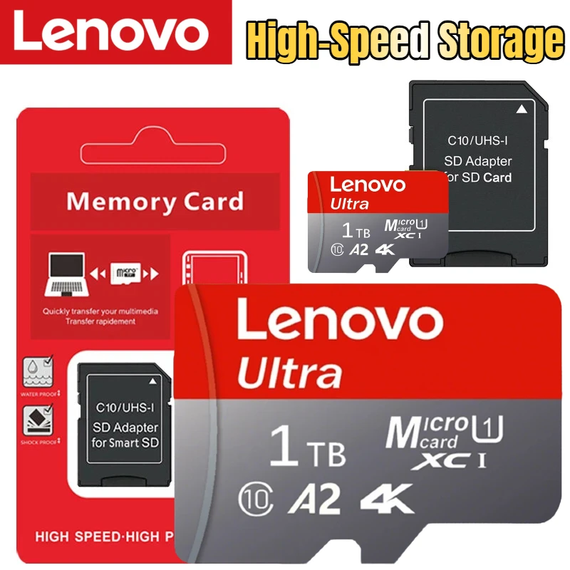 Lenovo 1 TB Speicherkarte, Micro-SD-Karte, Klasse 10, hohe Geschwindigkeit, stabile Leistung, SD-Speicherkarte für Telefone/Digitalkameras/MP3-Player
