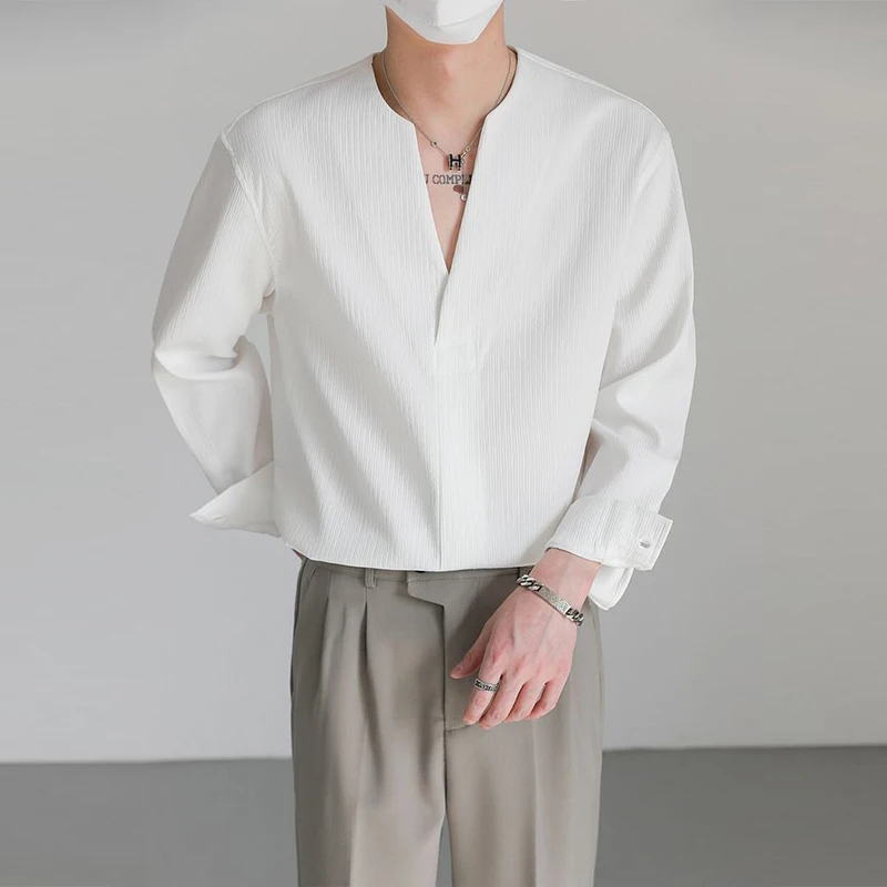 Spring Clothing Men's Casual Collarless Luxury Solid Color Shirts Korean  Vintage Buttons Long Sleeve Luxury Irregural 2026 New - AliExpress 200000343